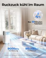 Mobile Klimaanlage 9000 BTU mit Abluftschlauch, leise 55 dB, Timer – Bild 3